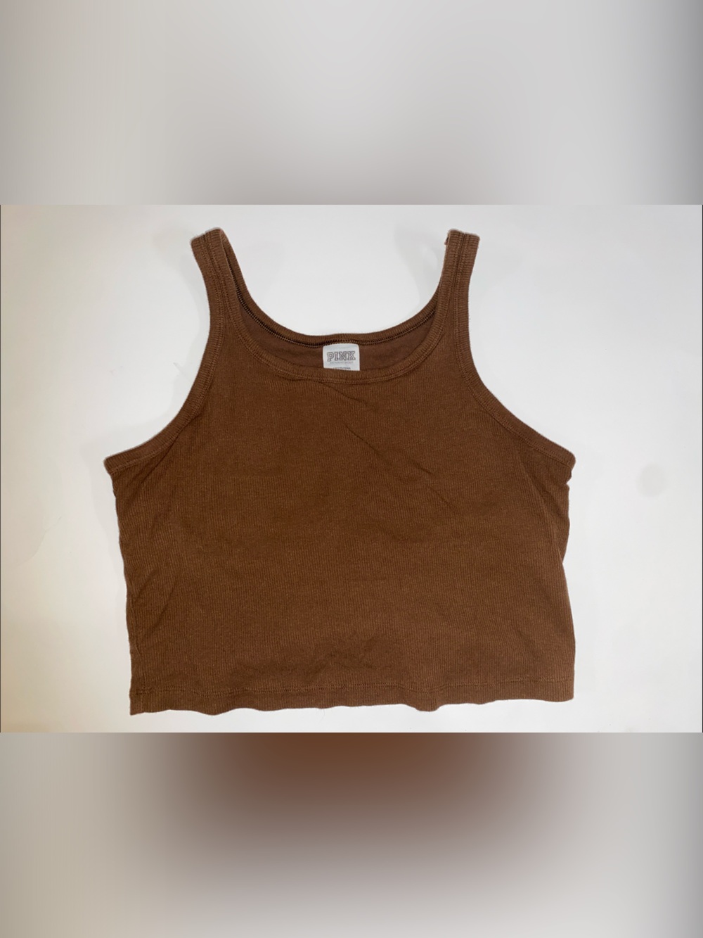 PINK Victoria's Secret Brown Ribbed Cropped Tank